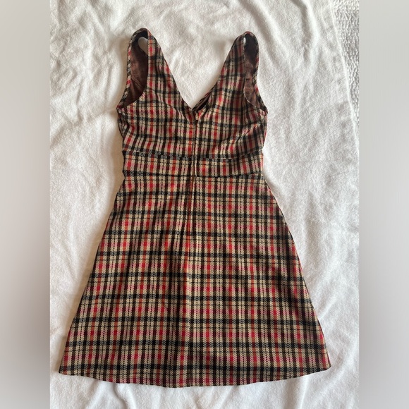 Plaid mini dress size medium fall retro vneck sleeveless - Picture 4 of 10